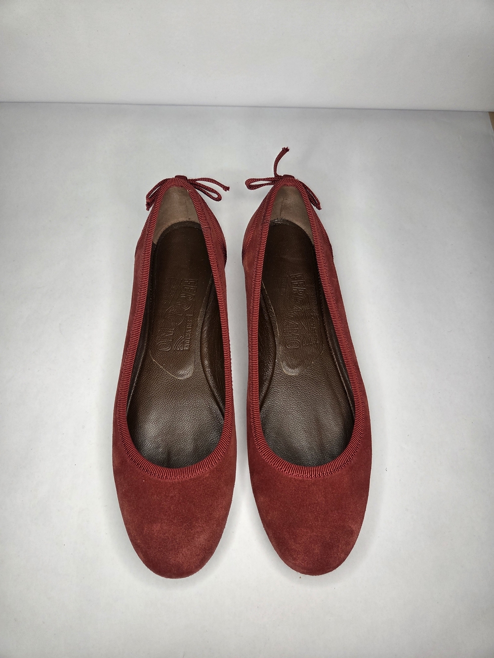 Vintage Salvatore Ferragamo Red Suede Ballet Flats Bow Italy Women’s 5.5B